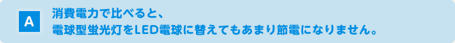 消費電力で比べると、電球型蛍光灯をLED電球に替えてもあまり節電になりません。