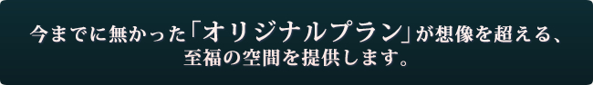 今までに無かった「オリジナルプラン」が想像を超える、至福の空間を提供します。